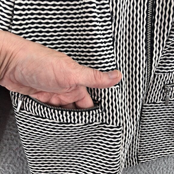 Kasper Jacket Womens 6 Black White Striped Zip Pockets 3/4 Sleeve Stretch Knit - Picture 5 of 11